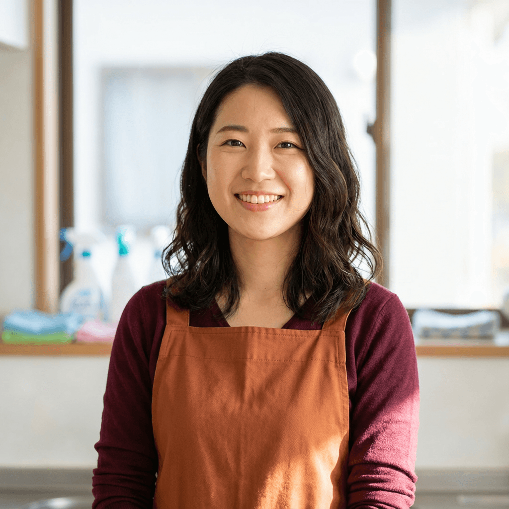 Sarah Chen in her transformed landscape garden